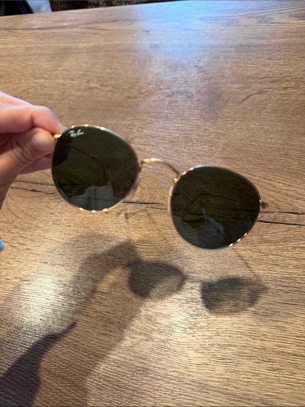 Ray-Ban Gold Frame Sunglasses with Dark Green Lenses